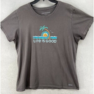 Life Is Good T-Shirt Womens XXL Gray Crusher‎ Tee Stretch Tropical Sunrise